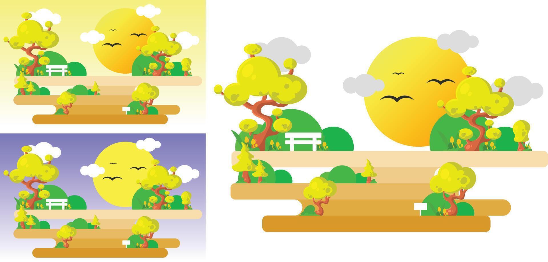 a cartoon scene with a bird and trees vector