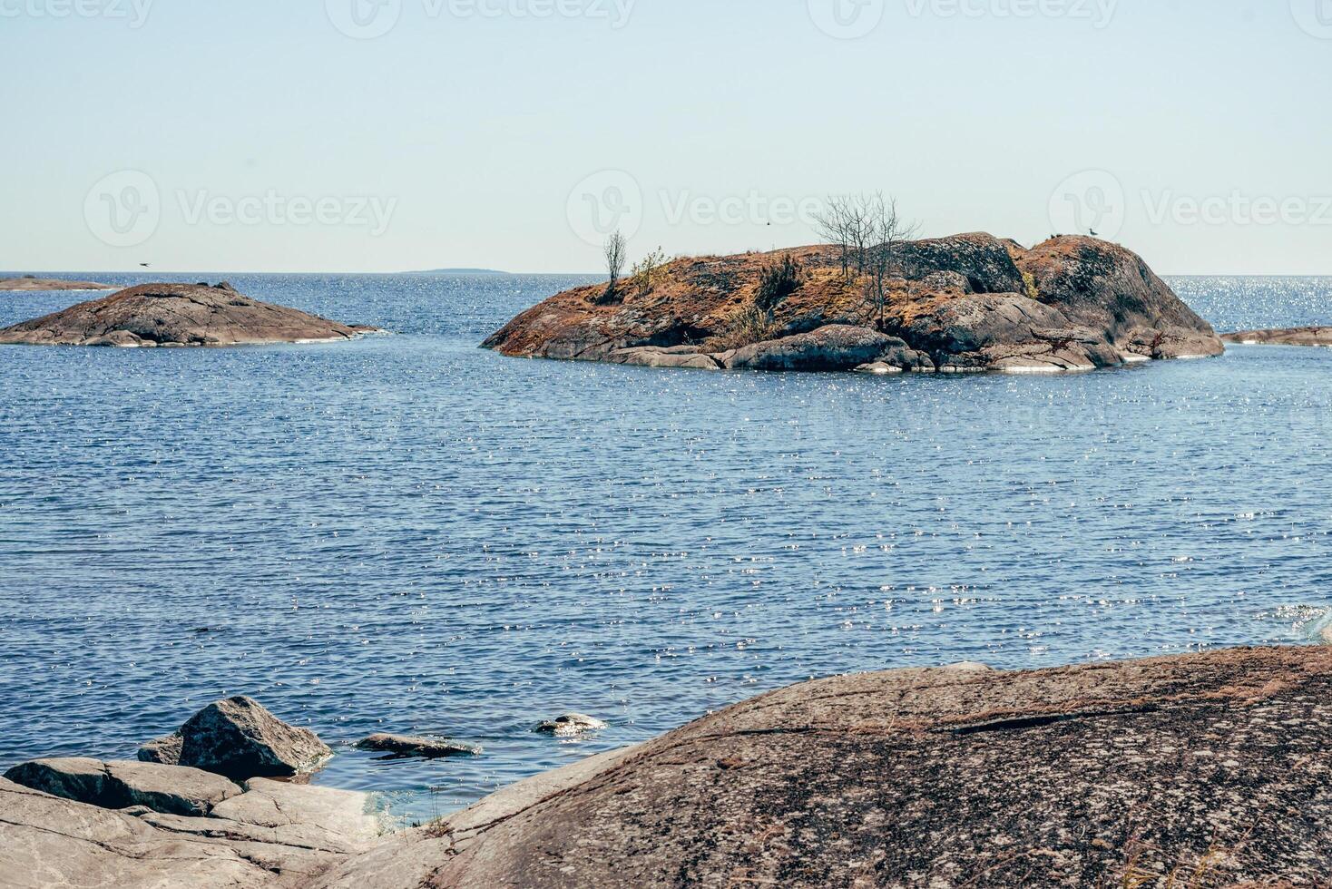 Landscape blue deep lake light sun lovely, clouds sky mountains Ladoga skerries Karelia photo