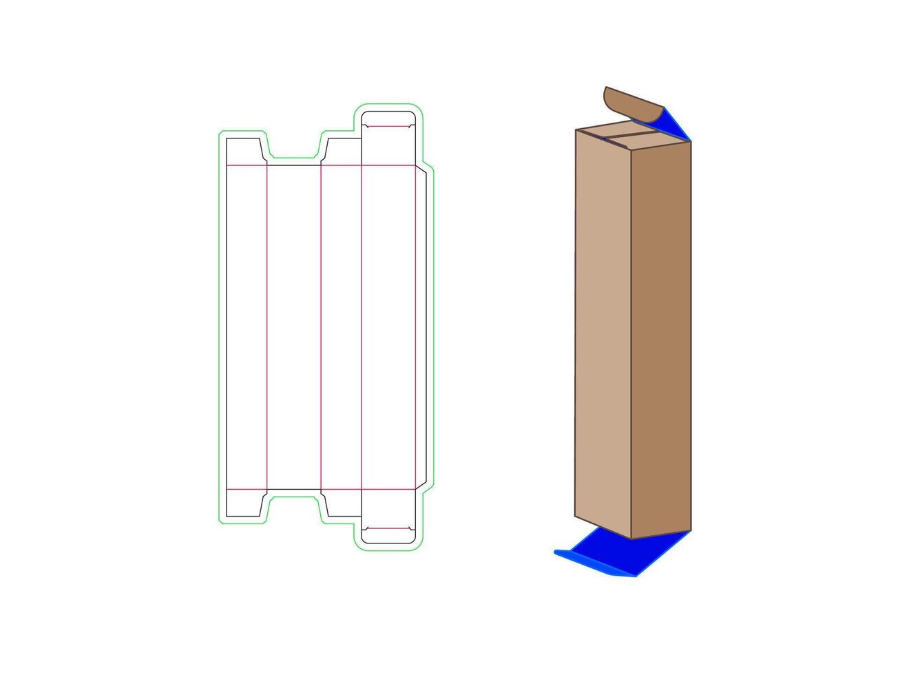 Tuck end straight box 2x 1.5x 12 Inch dieline template vector