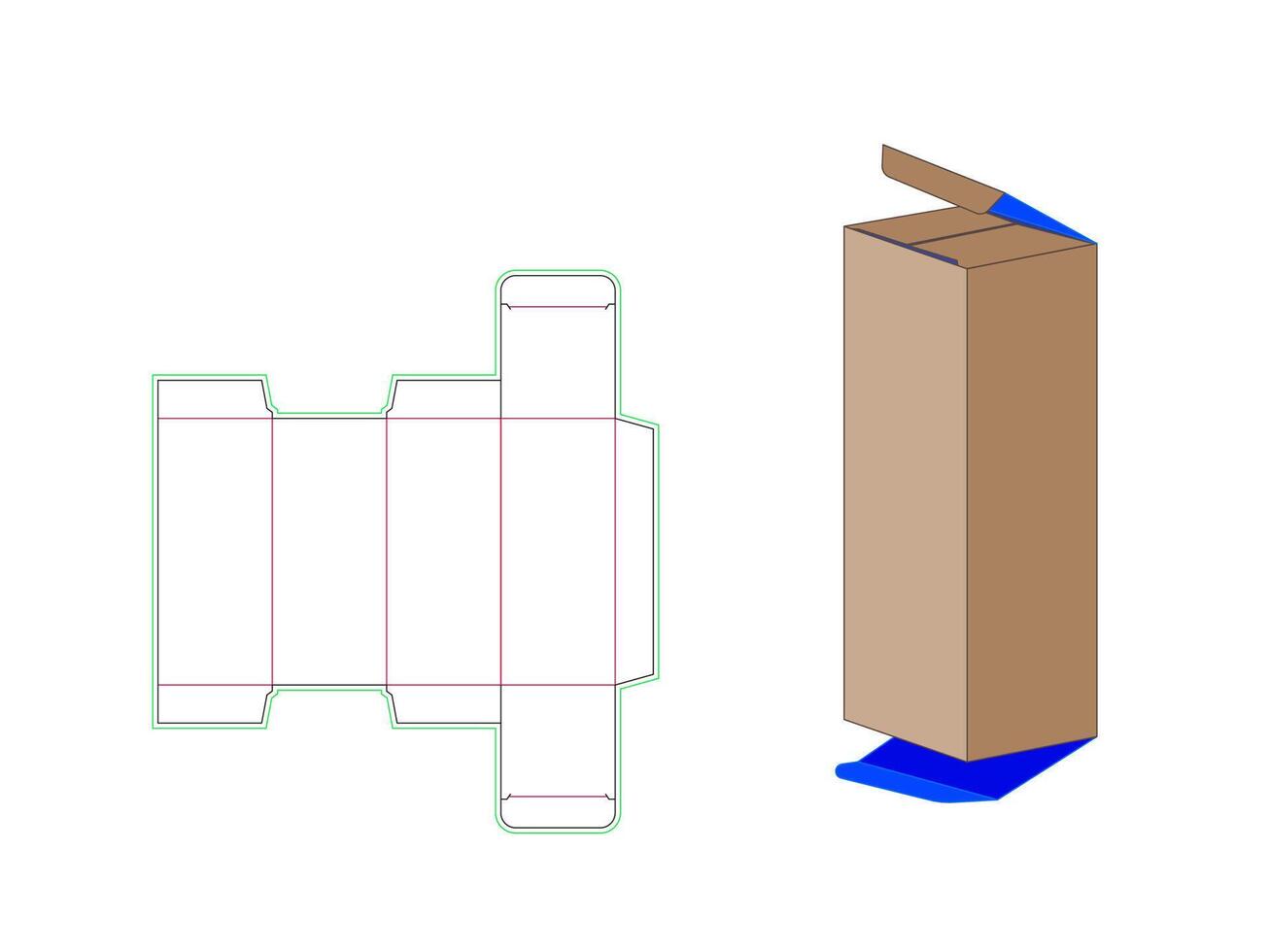 Tuck end custom straight box dieline template 3x 3x 7 Inch vector
