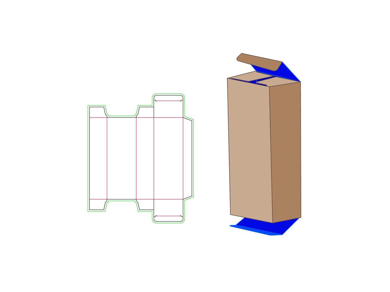 Tuck end box straight dieline template 2.5x 1.5x 7 Inch vector