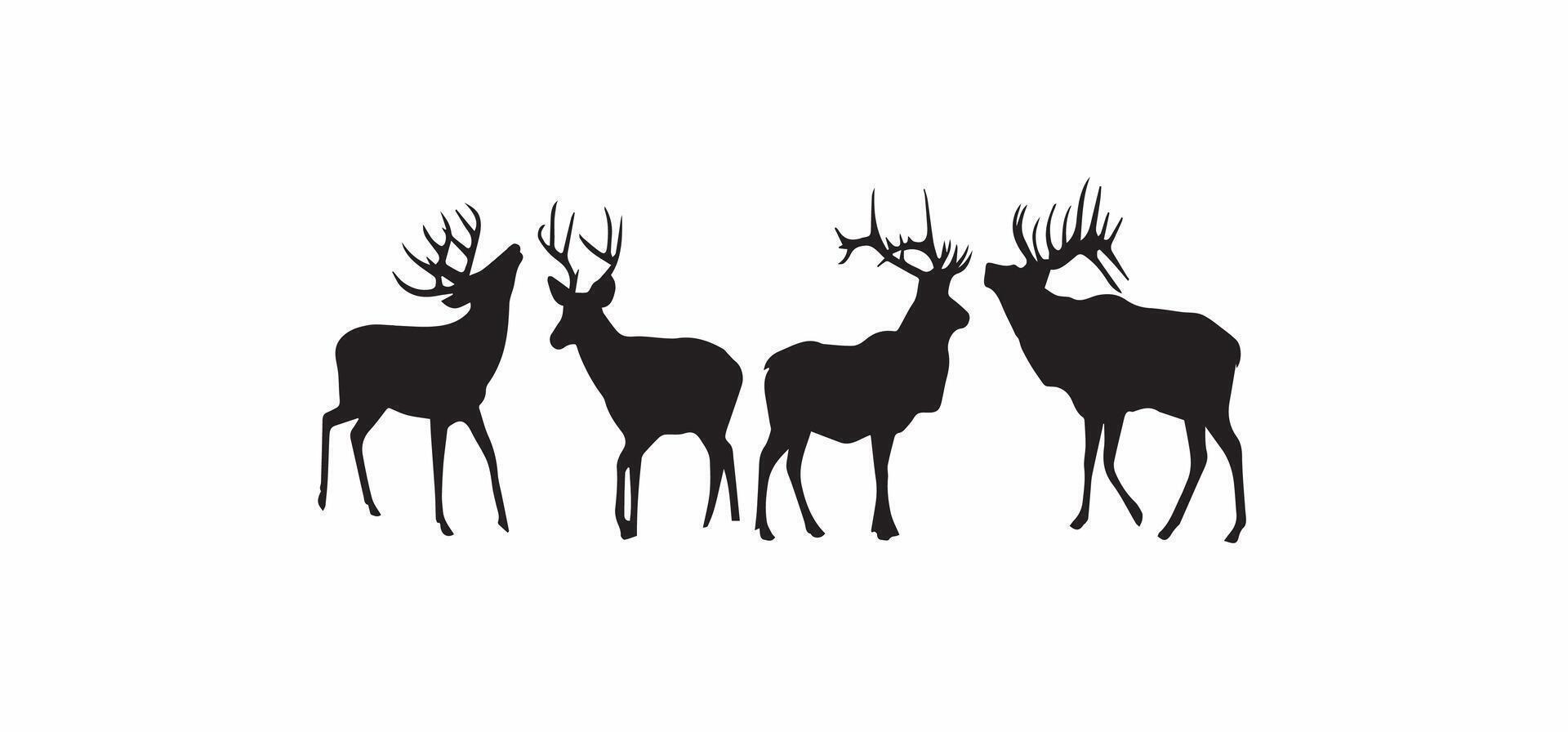 Print Deer Silhouette black Set isolated on a white background, vector
