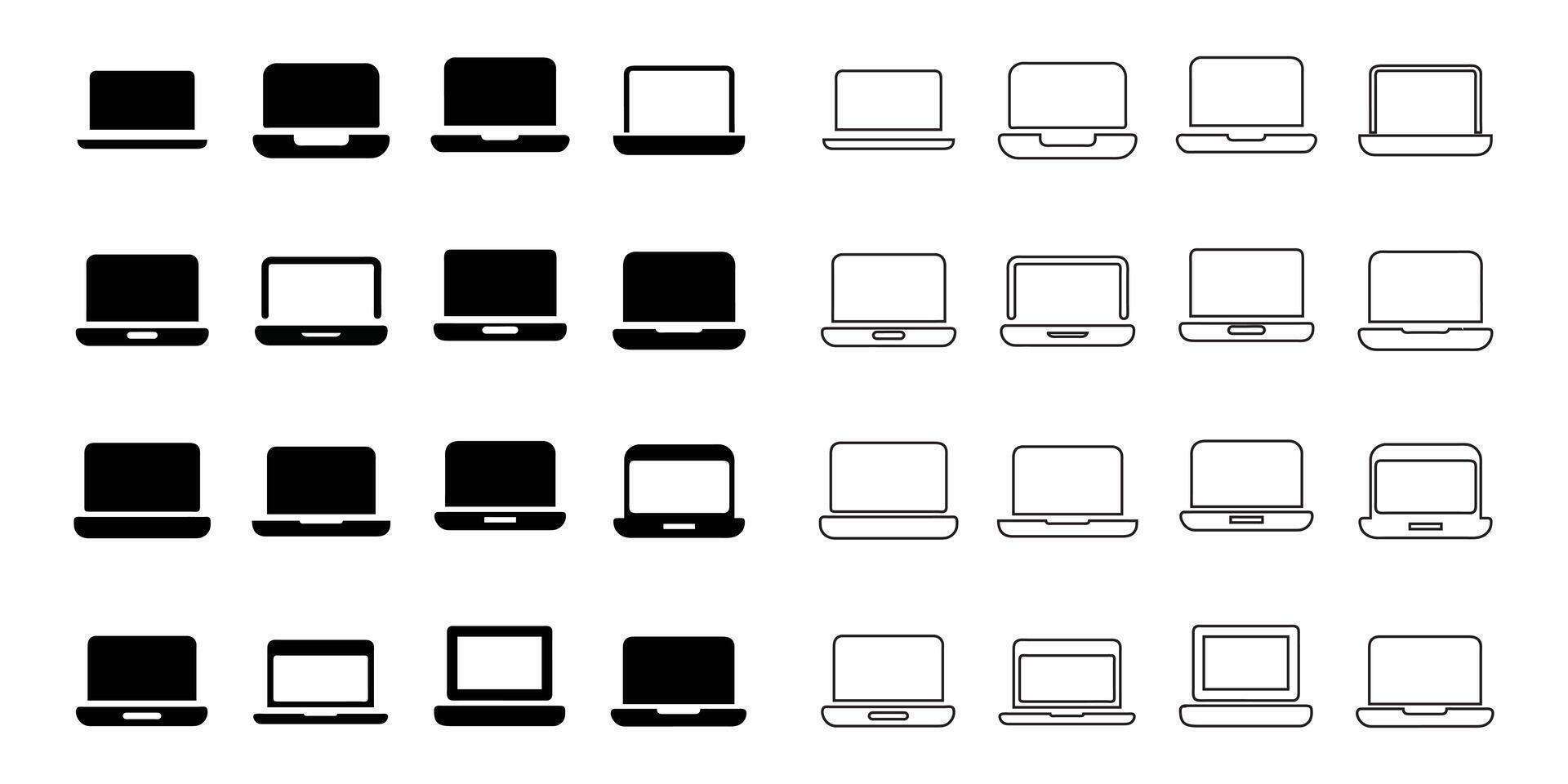 Laptop Icon Set Fill and Line vector