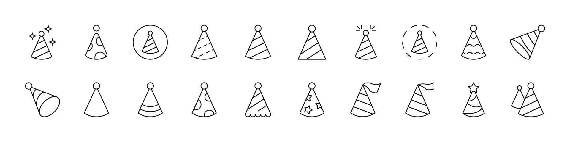 Party Hat Related Icon Set. Editable Stroke. Suitable for Web Sites, Books, Cards, Apps vector