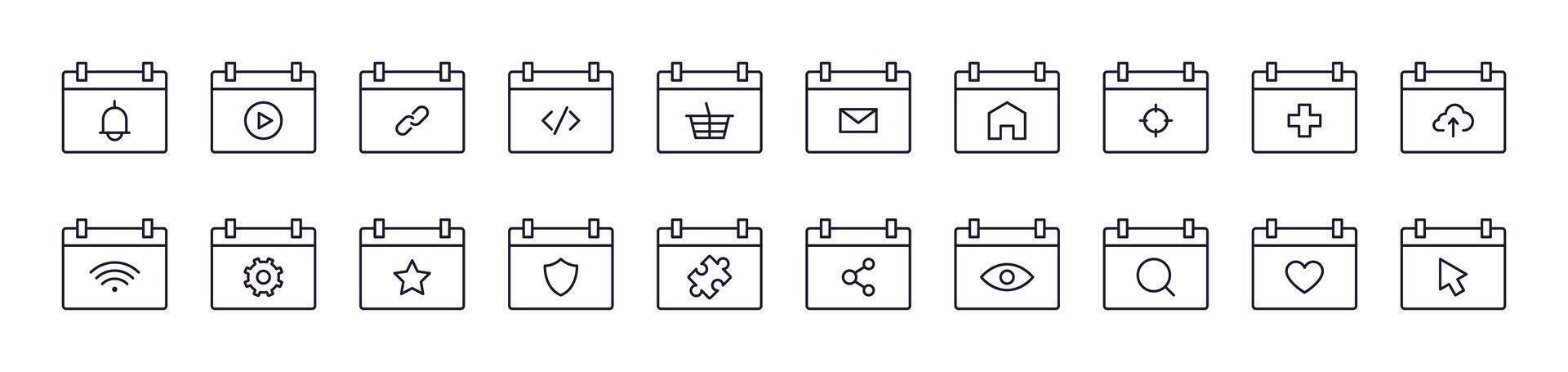 Ring, Link, Envelope, House etc on Web Page Outline Sign Collection. Editable Stroke. Perfect for Infographics, Articles, Books, Flyers, Banners vector