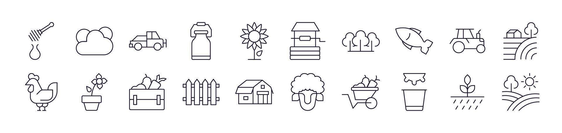 Collection of Icons of Field, Farm, Garden Drawn with Thin Line for apps, web sites, banners, infographics and other types of design vector