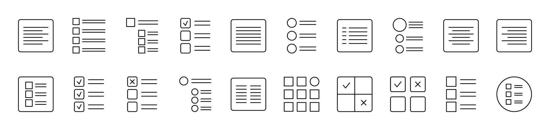 Menu and List in Interface Simple Icon Collection. Editable Stroke. Perfect for Infographics, Articles, Books, Flyers, Banners vector