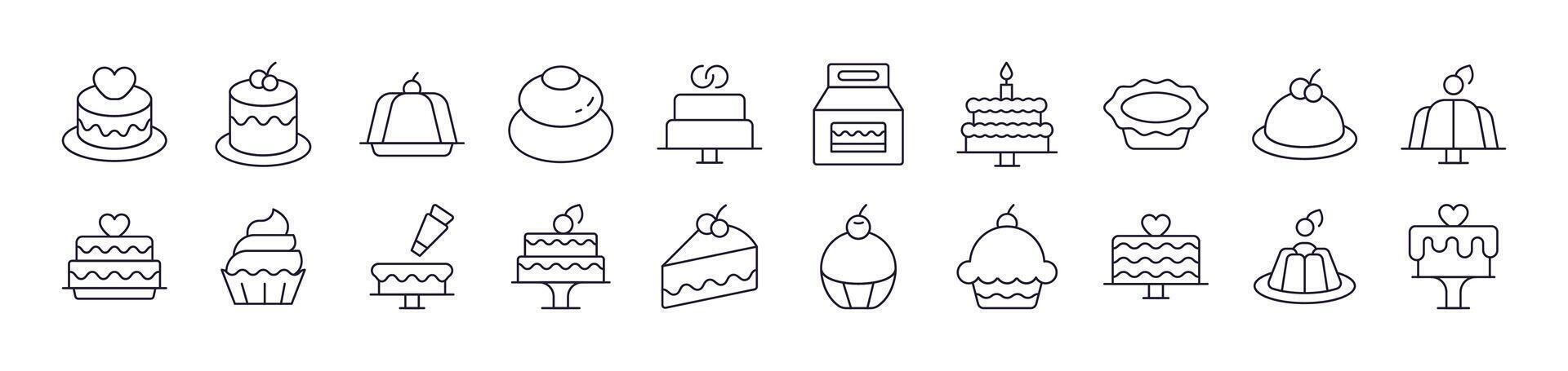 Cakes and Pastries Outline Picture Collection. Editable Stroke. Perfect for Infographics, Articles, Books, Flyers, Banners vector