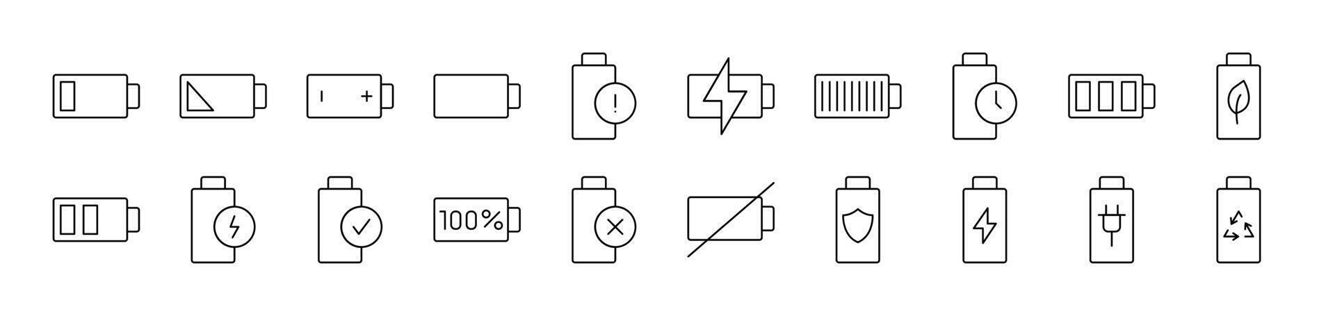 Batteries Outline Image Collection. Editable Stroke. Perfect for Infographics, Articles, Books, Flyers, Banners vector