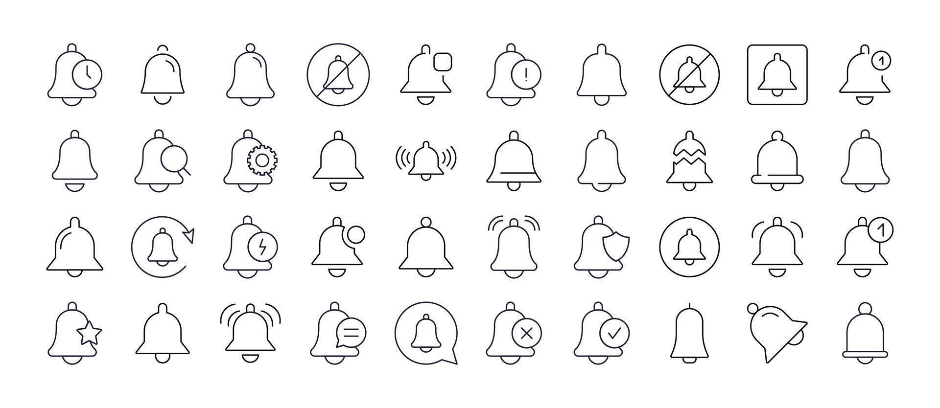 Bell with Items Collection of Thin Icons. Editable Stroke. Suitable for Web Sites, Books, Cards, Apps vector