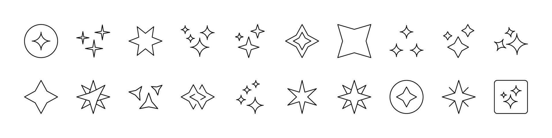 Sparkles and Stars Set of Thin Icons. Editable Stroke. Suitable for Web Sites, Books, Cards, Apps vector