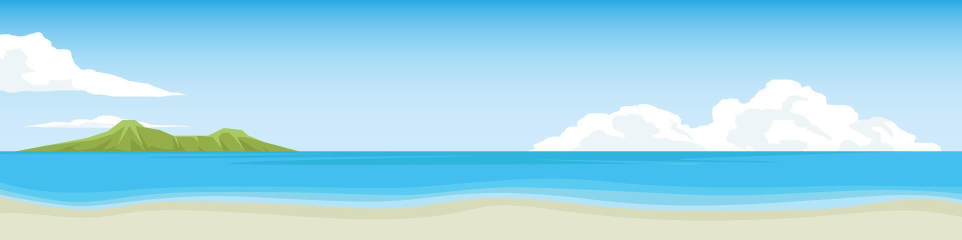 Background landscape view of sea beach with island. Under clear sky and white clouds. Banner background for travel time. vector