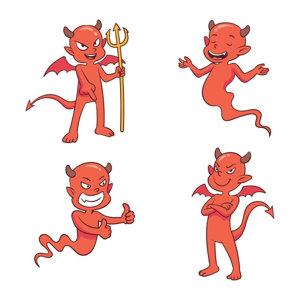 hand drawn cute devil collection vector