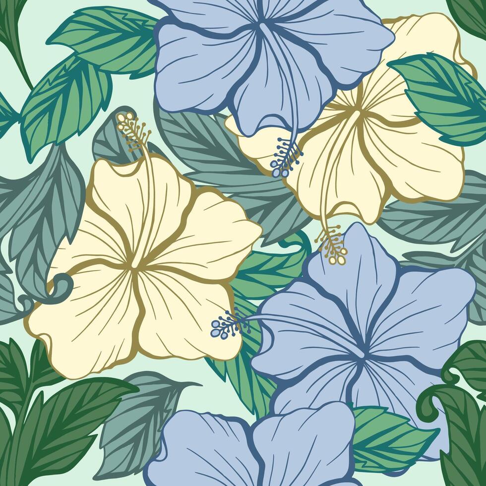 Hibiscus flower pattern green color vector
