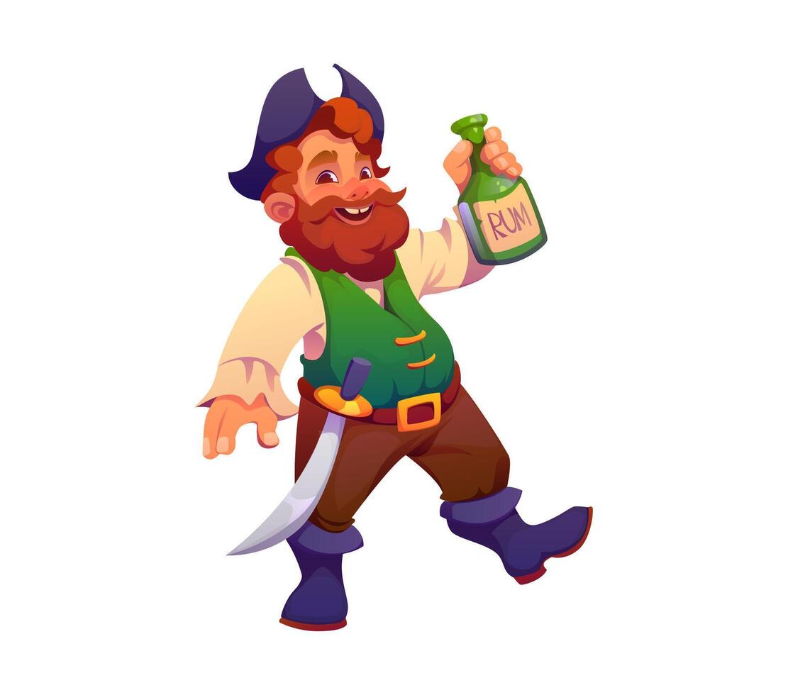 Cartoon pirate captain or corsair sailor with rum vector
