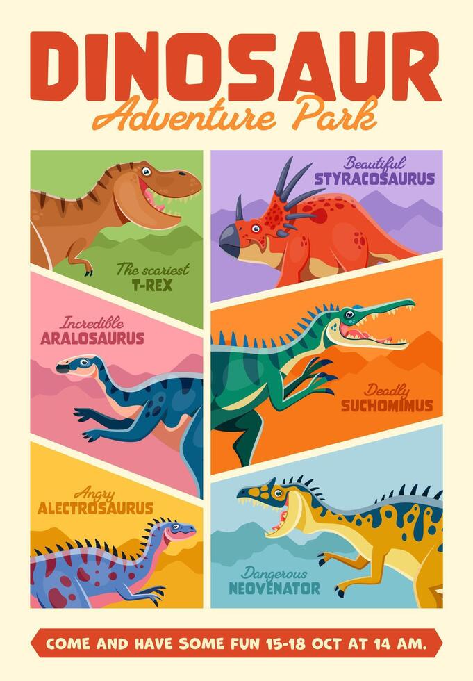 Dinosaurs amusement park vintage poster or flyer vector