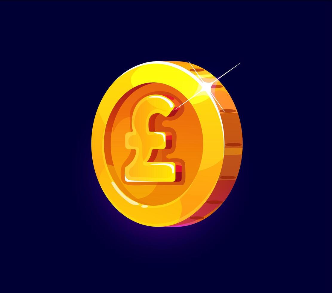 Shiny golden coin featuring pound sterling symbol vector