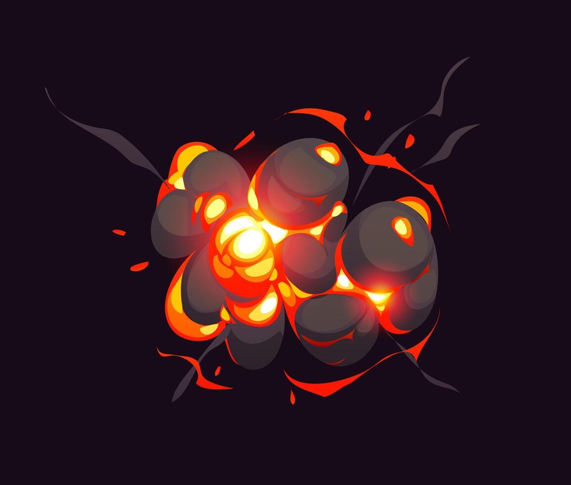 Bomb blast explosion effect, cloud smoke and fire vector