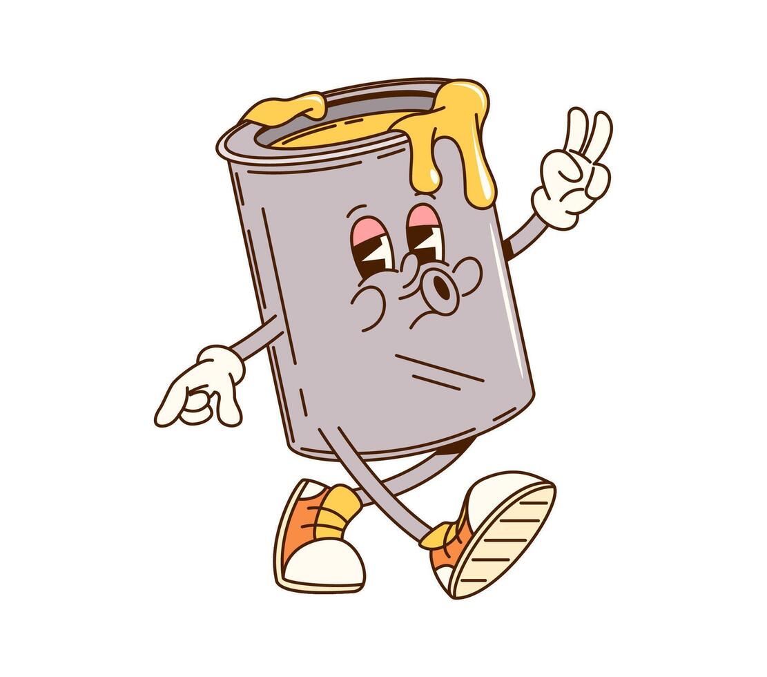 Groovy paint bucket cartoon character, DIY tool vector