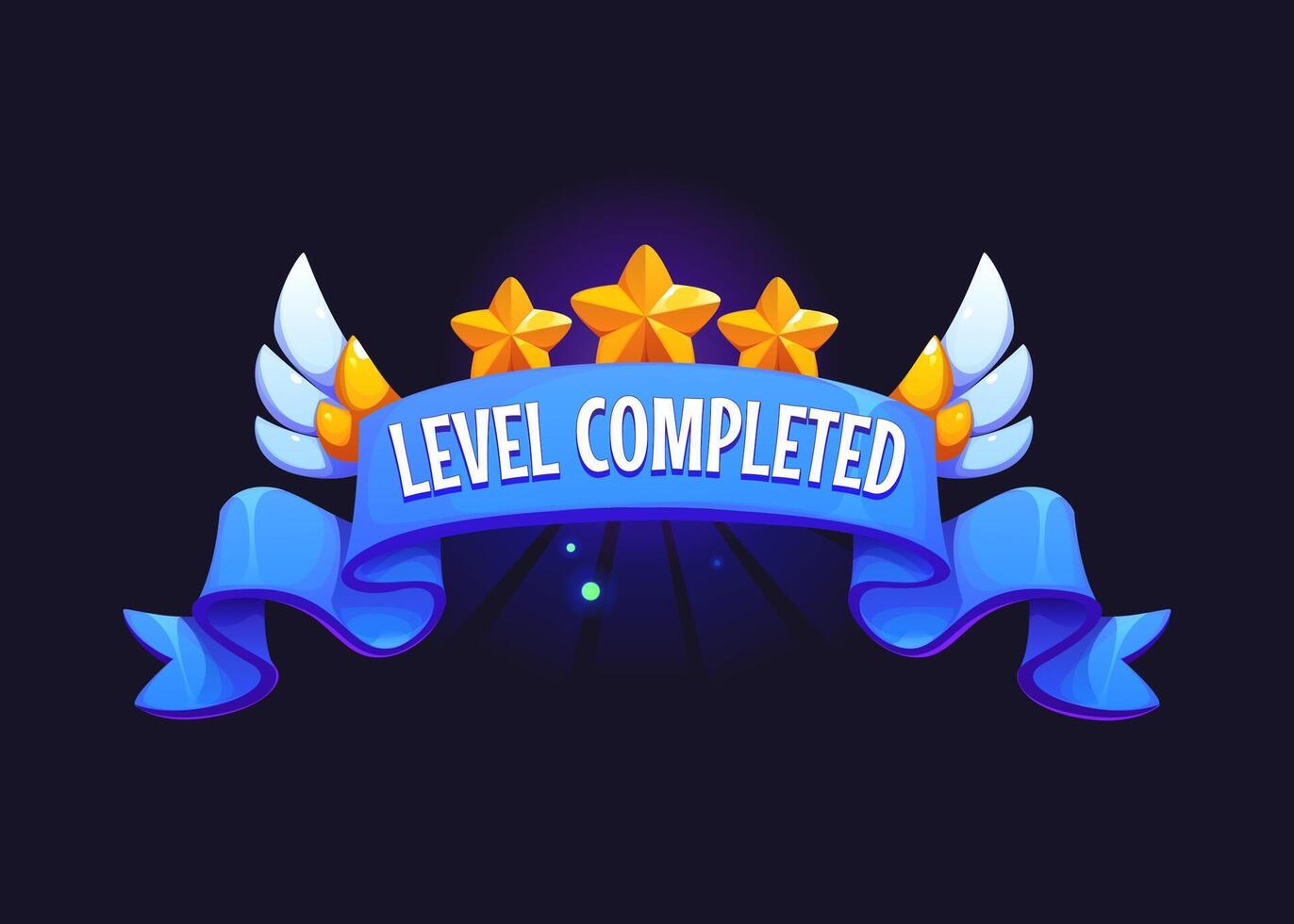 Level completed badge, game level up asset banner vector