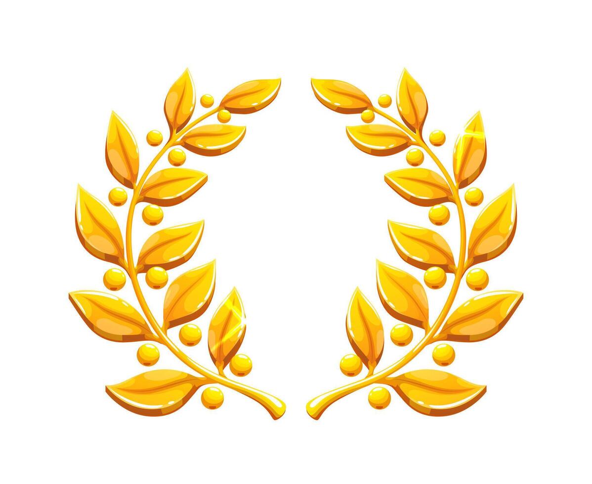 Golden laurel wreath with gold leaves and berries vector