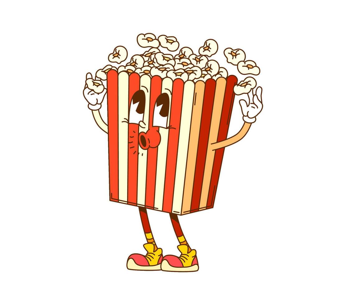 Groovy retro cartoon hippie popcorn or fast food vector