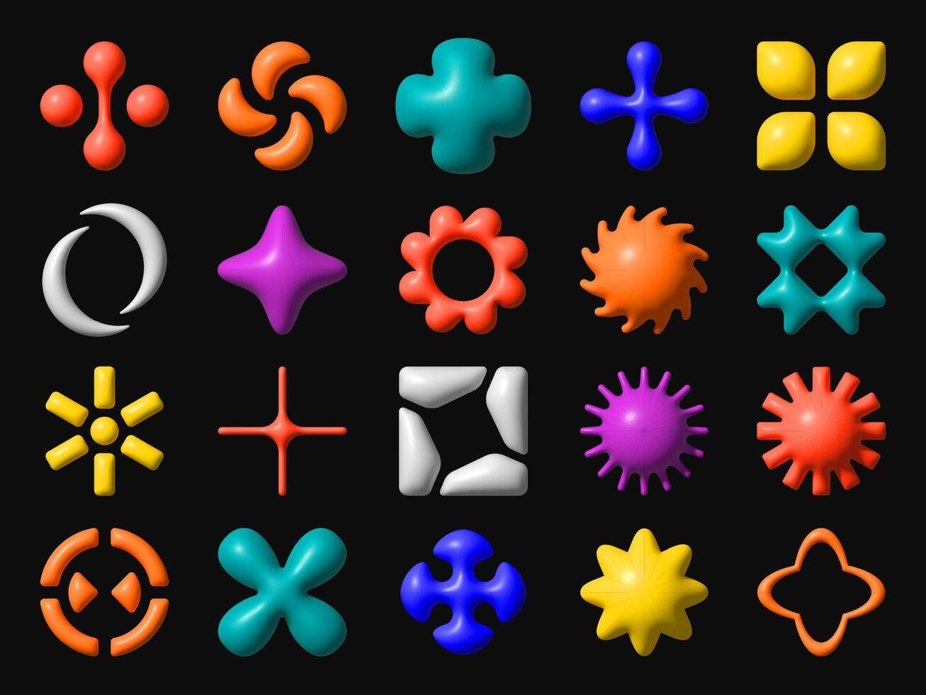 3d y2k brutalism shapes in bold colors vector