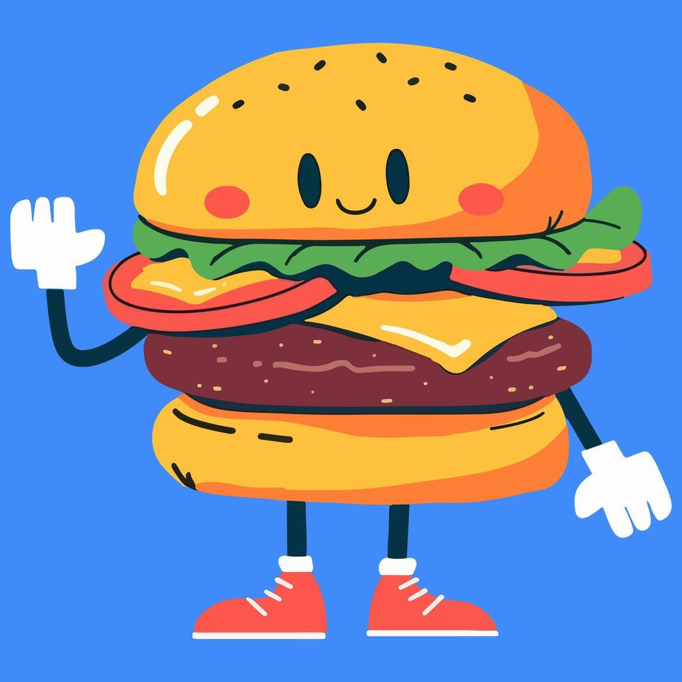 A cartoon hamburger character waving and giving a thumbs up vector