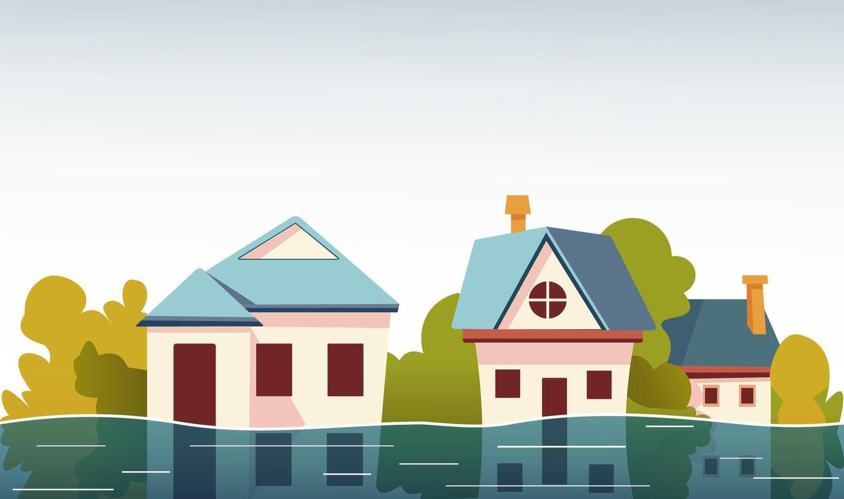 Illustration of houses submerged in floodwater, depicting the aftermath of a natural disaster vector