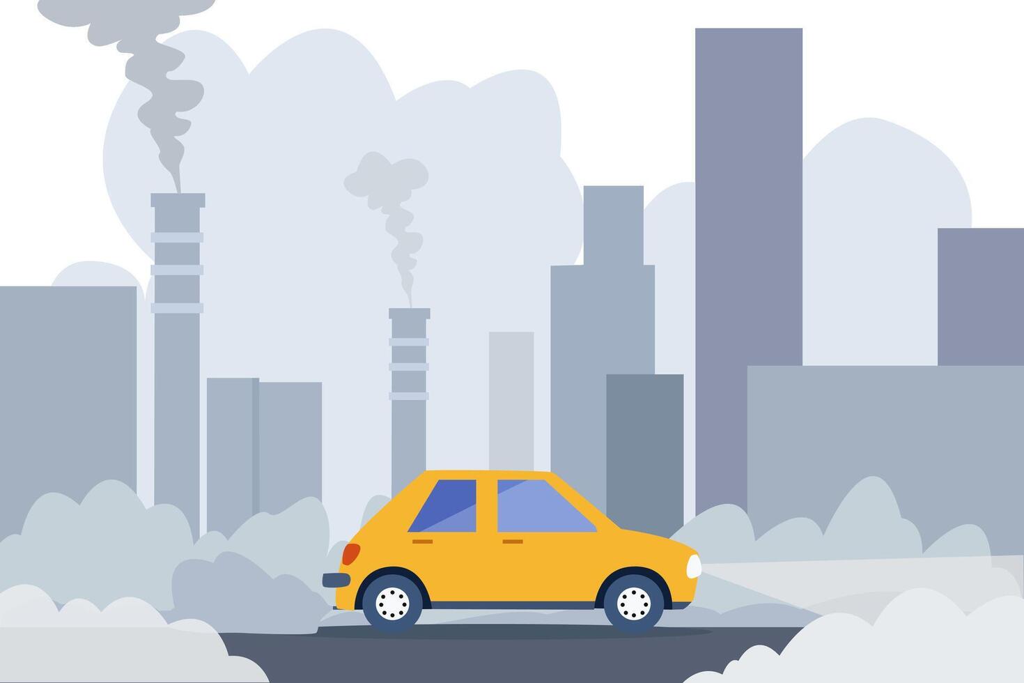 illustration of city pollution with factory smoke emissions, highlighting urban environmental issues and air quality concerns vector