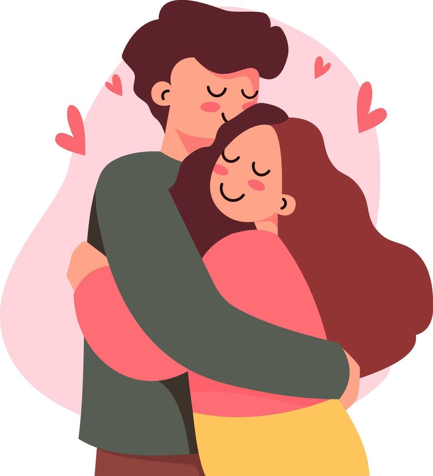 Sweet illustration of a couple hugging, expressing love, affection, and romantic connection vector