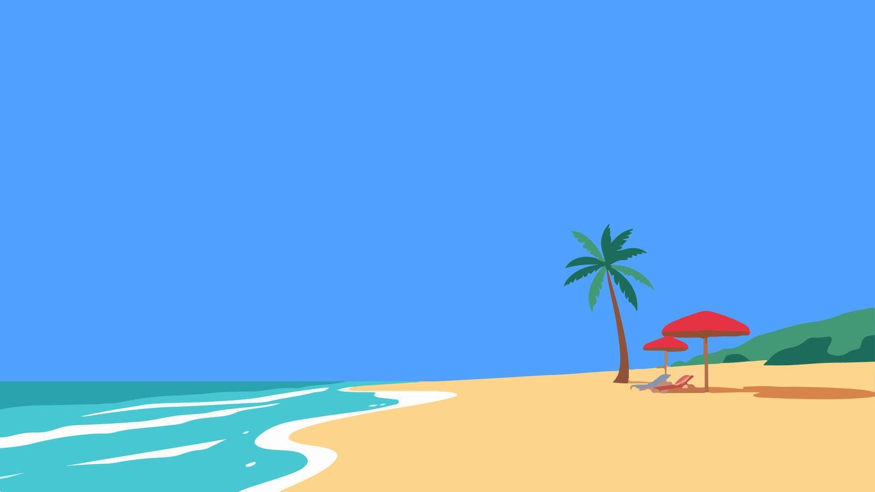 A beach scene with palm trees and a beach chair vector