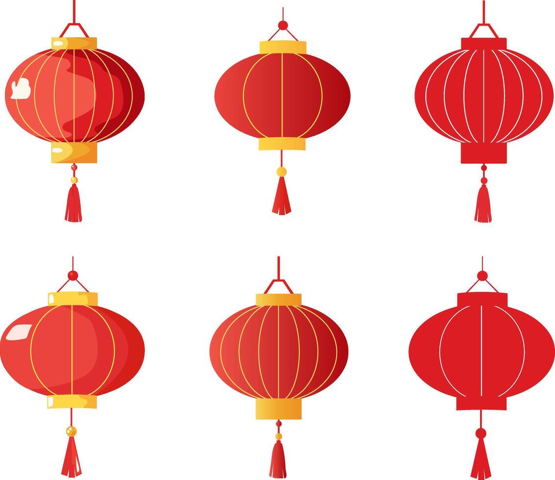 Set of red Chinese lanterns, perfect for Chinese New Year, Lunar New Year, and festive celebrations vector