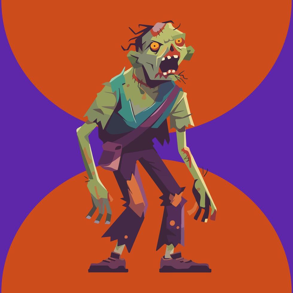 A cartoon zombie with a purple background vector