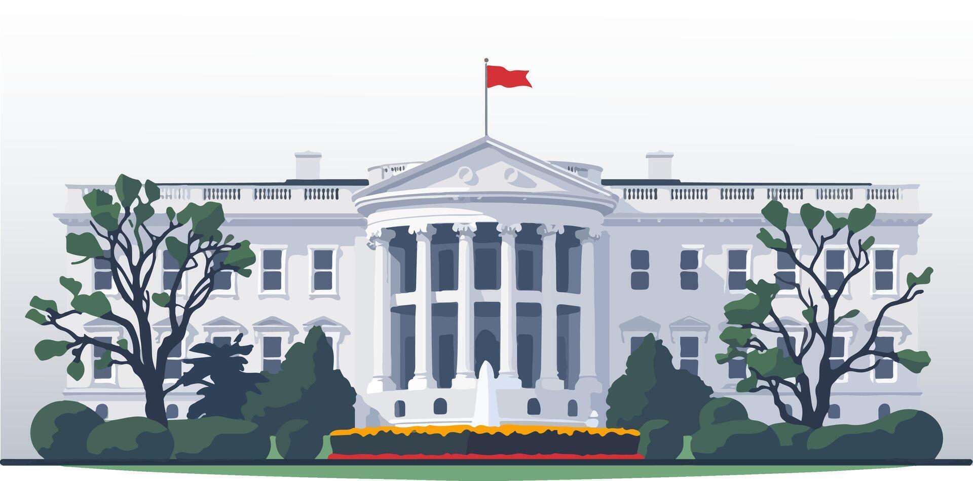 The white house is shown in a flat style vector