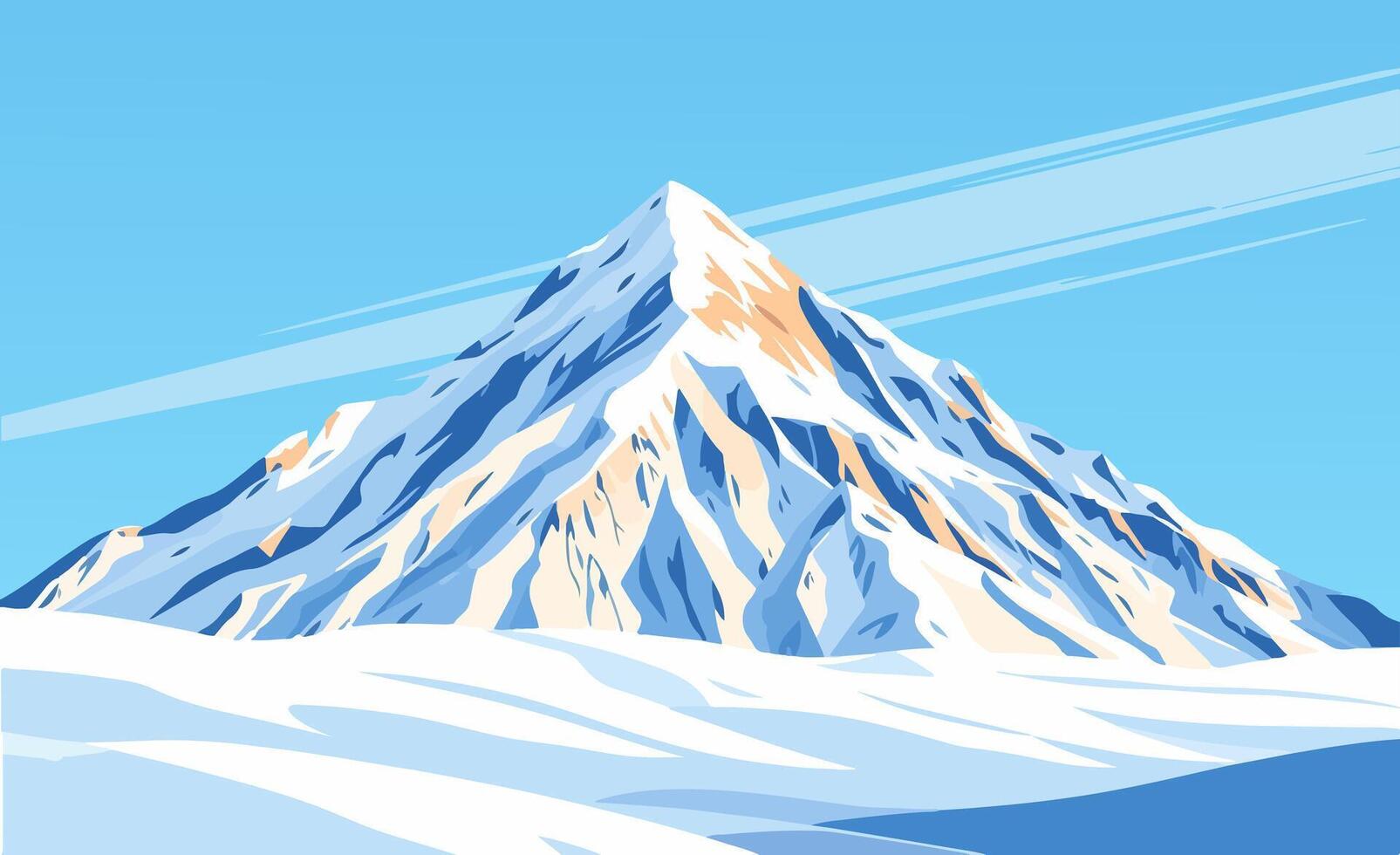 Flat design illustration of a majestic snow-capped mountain peak against a clear blue sky vector