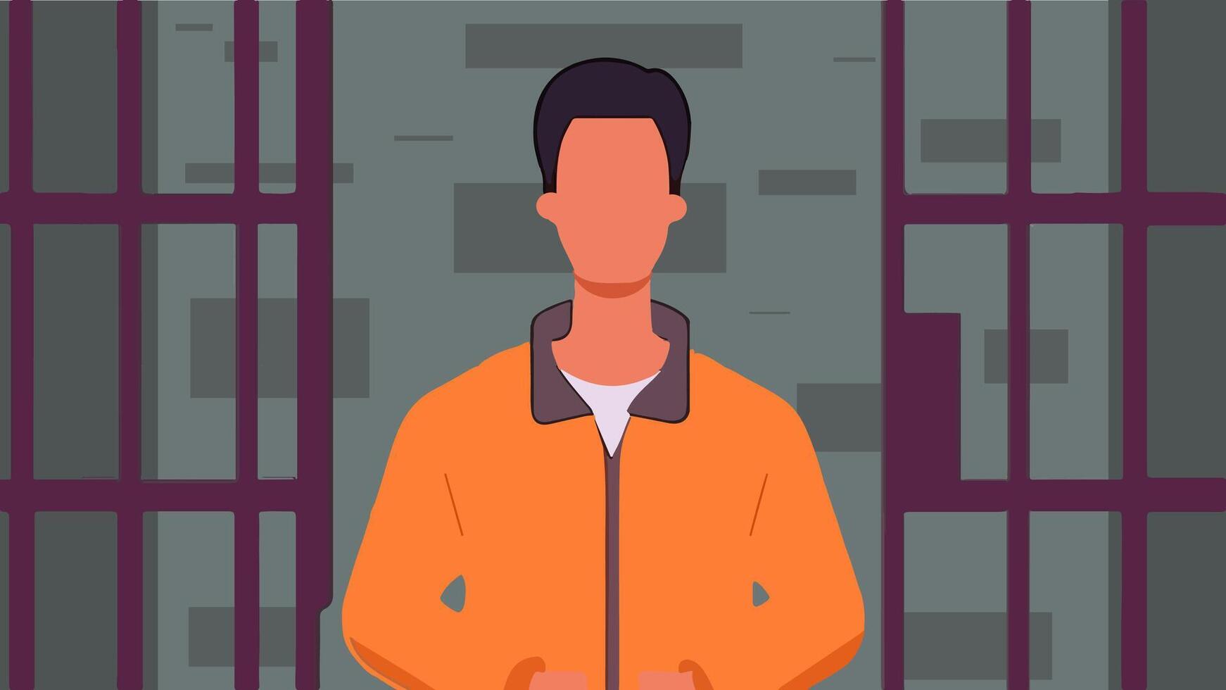 illustration of an inmate in a prison uniform behind bars, ideal for legal, justice, and correctional facility designs vector