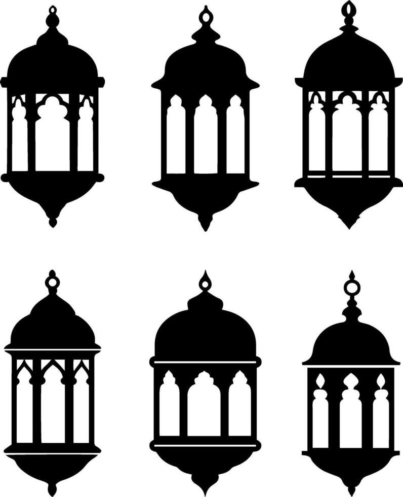Set of Ramadan lantern silhouettes, perfect for Islamic holidays and cultural celebrations vector