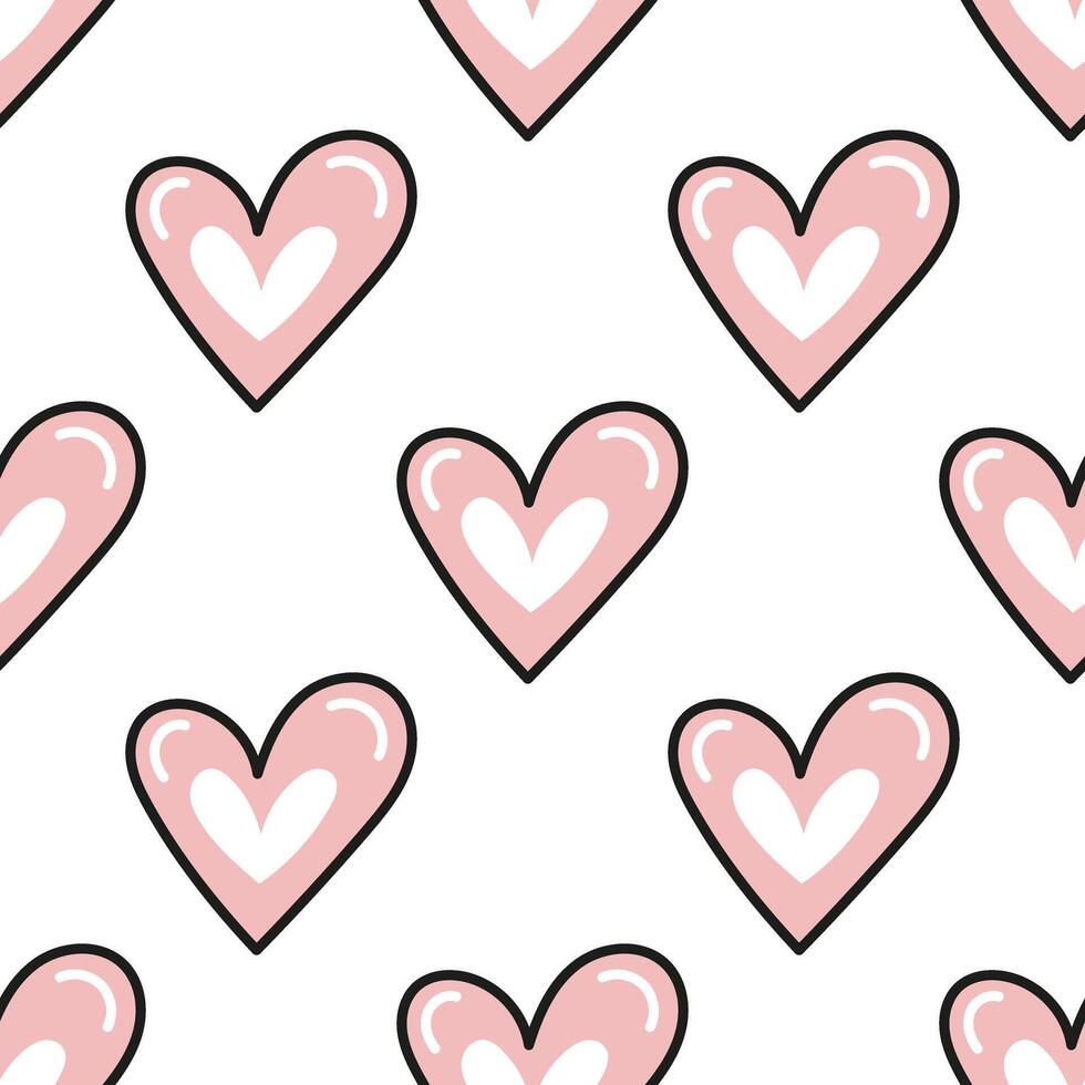 Seamless pink heart pattern doodle and flat illustration for romantic designs vector
