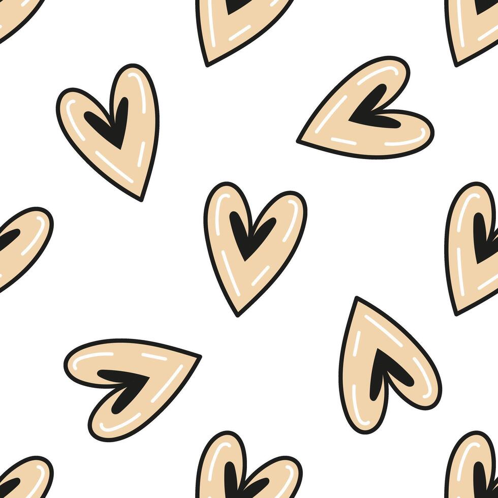 Seamless hand-drawn heart pattern doodle and flat illustration in neutral tones vector
