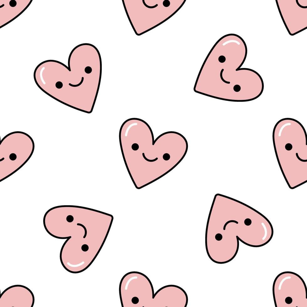 Seamless smiling heart pattern doodle and flat illustration for love and joy vector
