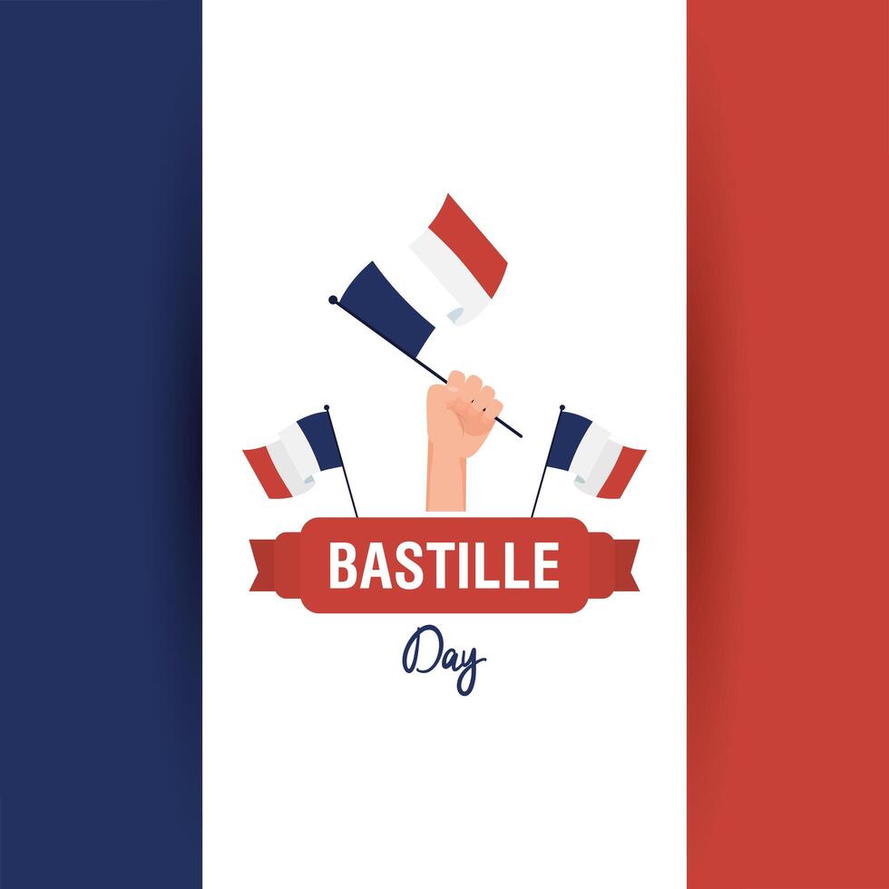 Bastille Day celebration card set with French flags vector