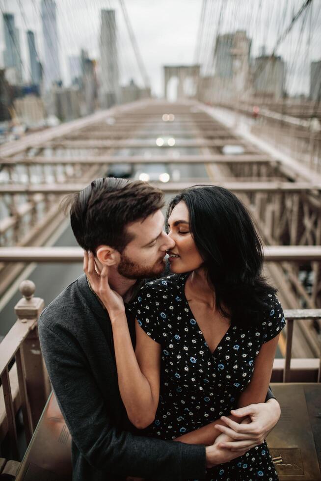 Attractive couple embraces in New York City photo
