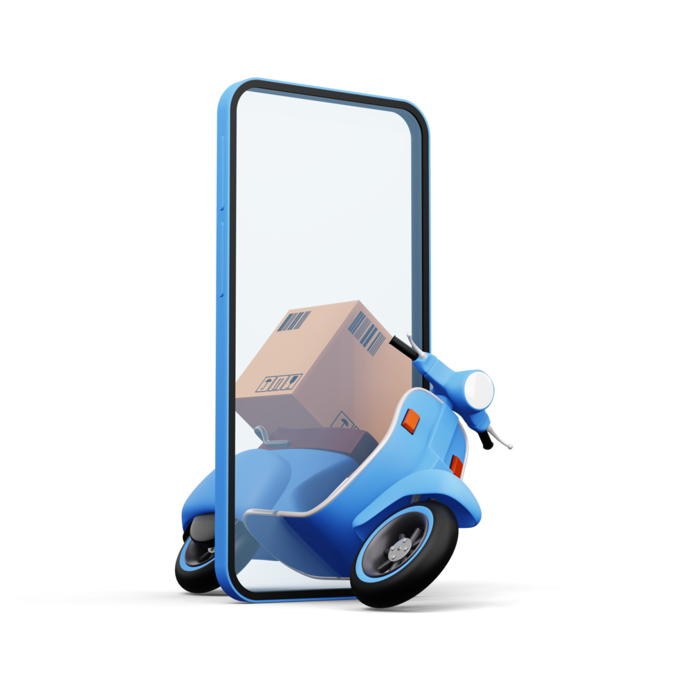 Motorcycle with parcel box, Delivery Courier service, online shopping, 3d rendering png