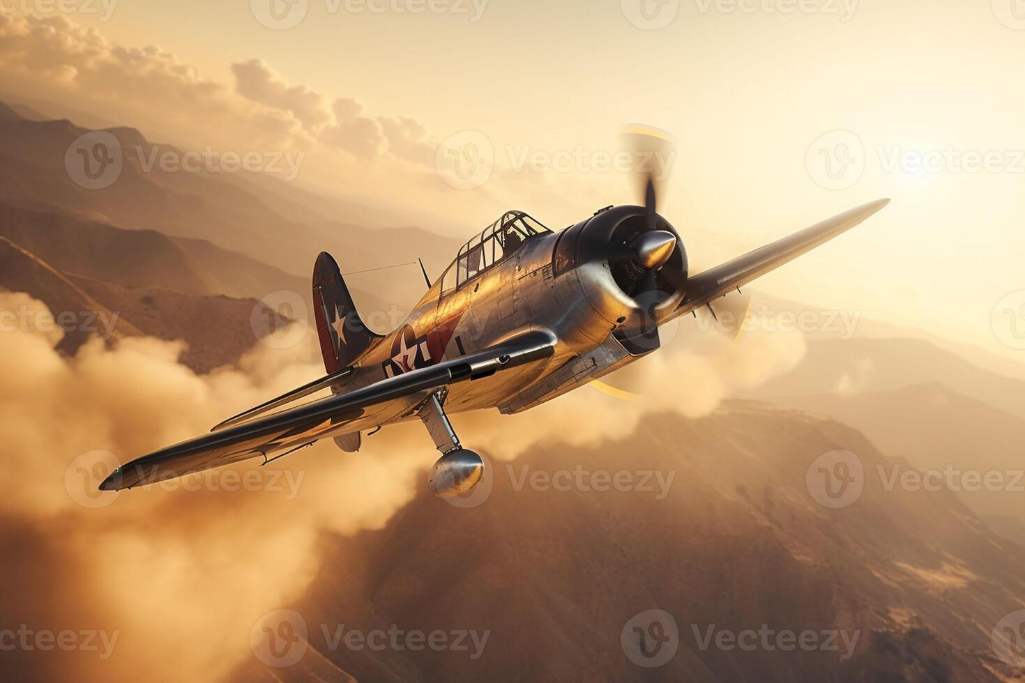 AI generated A vintage fighter plane in a banking turn photo