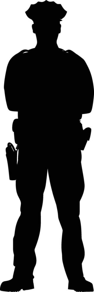 AI generated Silhouette police man or police officers full body black color only vector