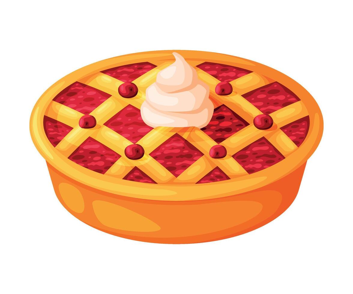 Baked Cranberry Pie Made from Pastry Dough with Sweet Fruit Filling and Whipped Cream on Top Illustration vector