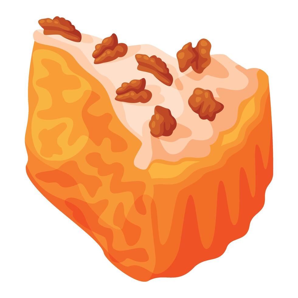 Cut Piece of Baked Pie with Walnut, Cream and Shortcrust Pastry Illustration vector