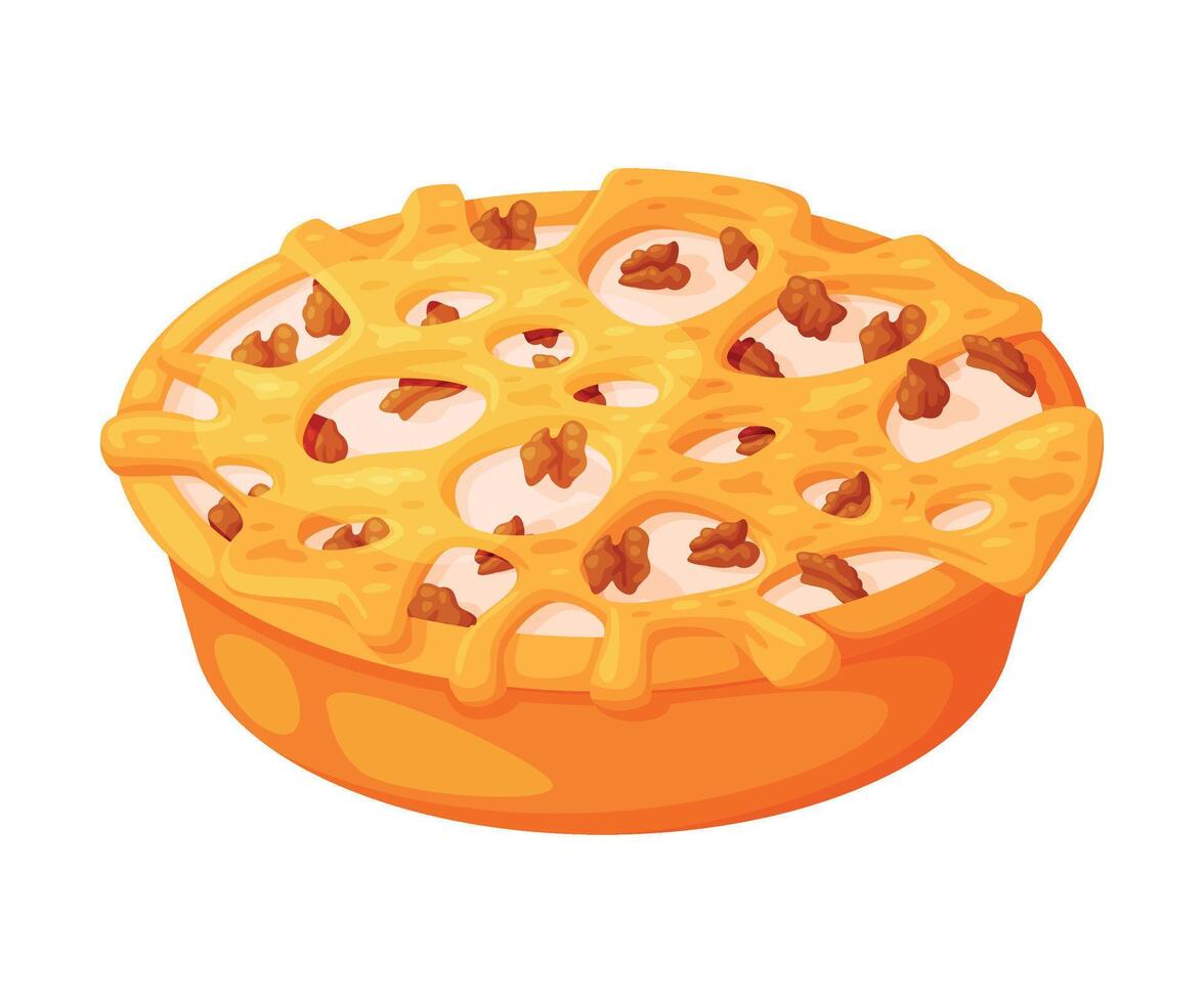Baked Pie Made from Pastry Dough with Sweet Creamy Filling and Nuts Illustration vector