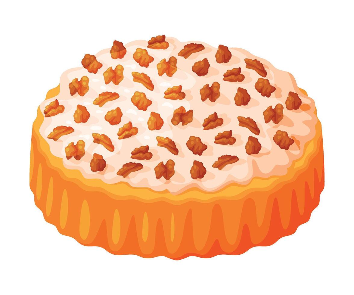 Baked Pie Made from Pastry Dough with Sweet Cream and Walnut Illustration vector